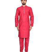 Red plain art silk  kurta-pajama