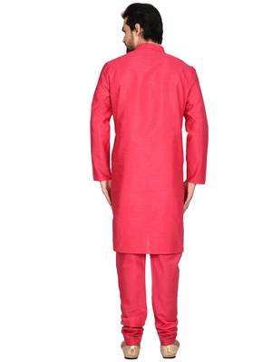 Red plain art silk  kurta-pajama 2