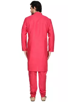 Red plain art silk  kurta-pajama