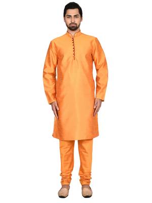 Orange plain art silk kurta-pajama 1