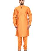 Orange plain art silk kurta-pajama