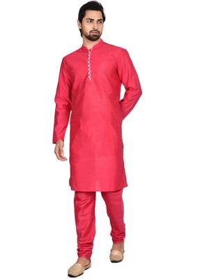 Red plain art silk  kurta-pajama 3