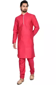 Red plain art silk  kurta-pajama