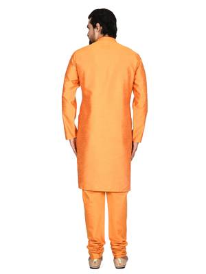 Orange plain art silk kurta-pajama 2