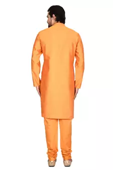 Orange plain art silk kurta-pajama
