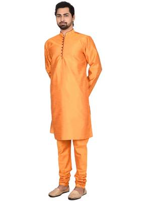 Orange plain art silk kurta-pajama 3