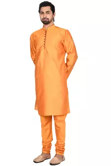 Orange plain art silk kurta-pajama
