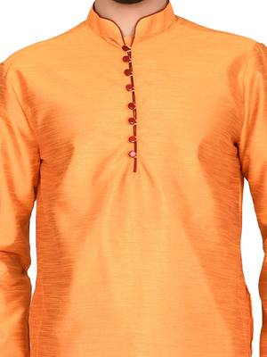 Orange plain art silk kurta-pajama 4