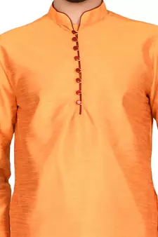 Orange plain art silk kurta-pajama