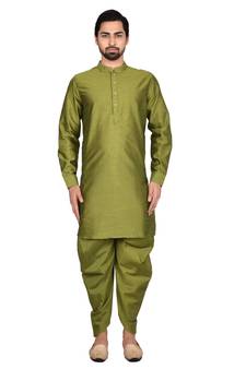 Green plain art silk  dhoti-kurta