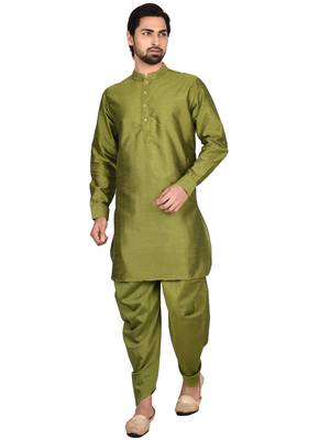 Green plain art silk  dhoti-kurta 2