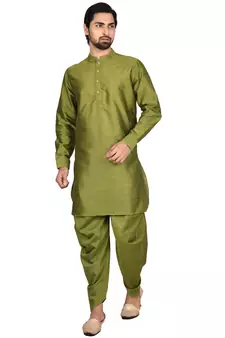 Green plain art silk  dhoti-kurta