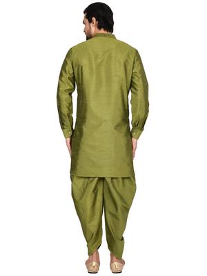 Green plain art silk  dhoti-kurta 3
