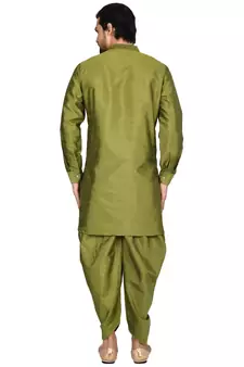 Green plain art silk  dhoti-kurta