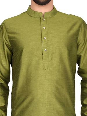 Green plain art silk  dhoti-kurta 4