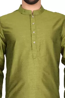 Green plain art silk  dhoti-kurta