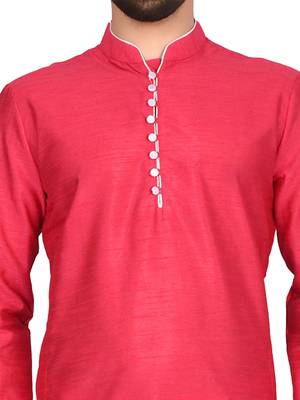 Red plain art silk  kurta-pajama 5