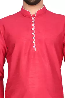 Red plain art silk  kurta-pajama