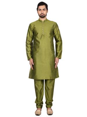 Green plain art silk  kurta-pajama 1