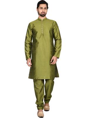 Green plain art silk  kurta-pajama 2