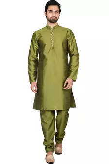 Green plain art silk  kurta-pajama