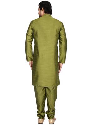 Green plain art silk  kurta-pajama 3