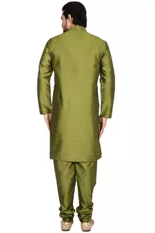 Green plain art silk  kurta-pajama