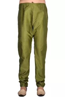 Green plain art silk  kurta-pajama