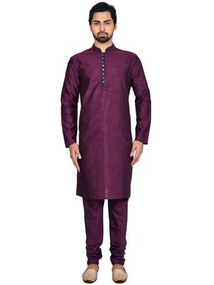 Purple plain art silk kurta-pajama 1