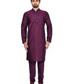 Purple plain art silk kurta-pajama