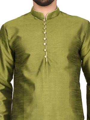 Green plain art silk  kurta-pajama 5