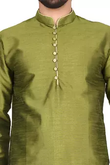 Green plain art silk  kurta-pajama