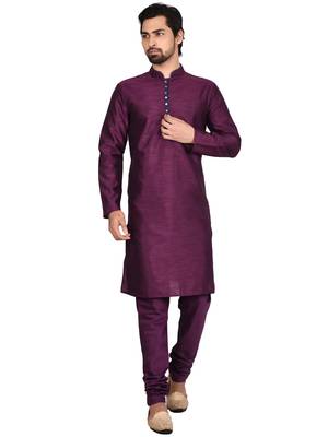 Purple plain art silk kurta-pajama 2
