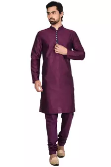 Purple plain art silk kurta-pajama