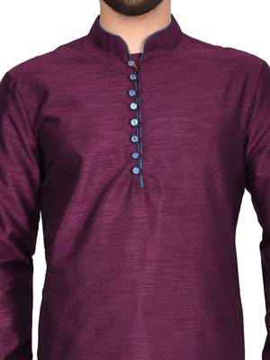 Purple plain art silk kurta-pajama 3