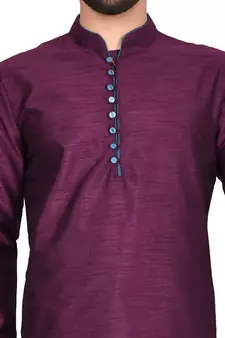 Purple plain art silk kurta-pajama