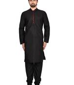 Black plain art silk kurta-pajama
