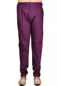 Purple plain art silk kurta-pajama