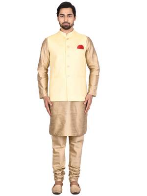 Gold plain art silk kurta-pajama 1