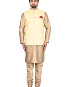 Gold plain art silk kurta-pajama