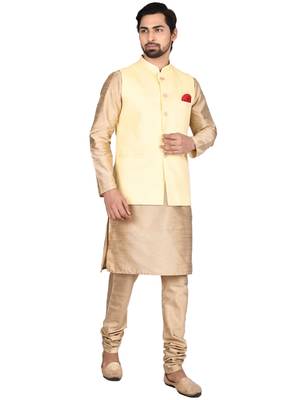 Gold plain art silk kurta-pajama 2