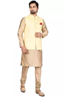 Gold plain art silk kurta-pajama