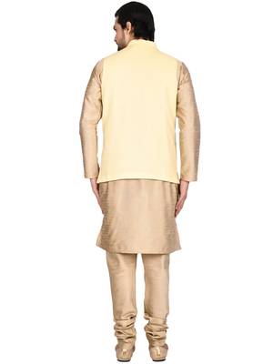 Gold plain art silk kurta-pajama 3