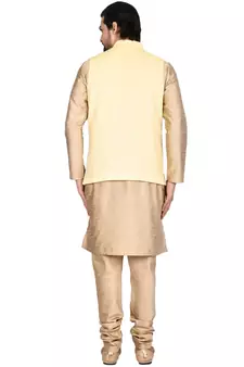 Gold plain art silk kurta-pajama