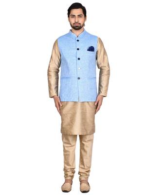 Gold plain art silk kurta-pajama 1