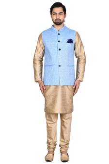 Gold plain art silk kurta-pajama