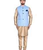 Gold plain art silk kurta-pajama