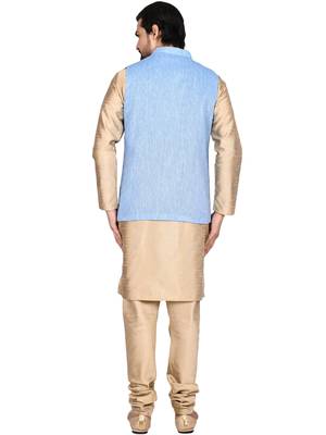 Gold plain art silk kurta-pajama 2
