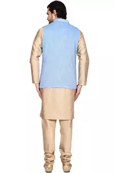 Gold plain art silk kurta-pajama