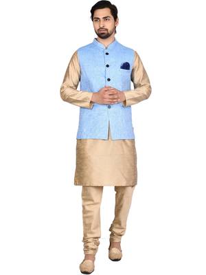 Gold plain art silk kurta-pajama 3